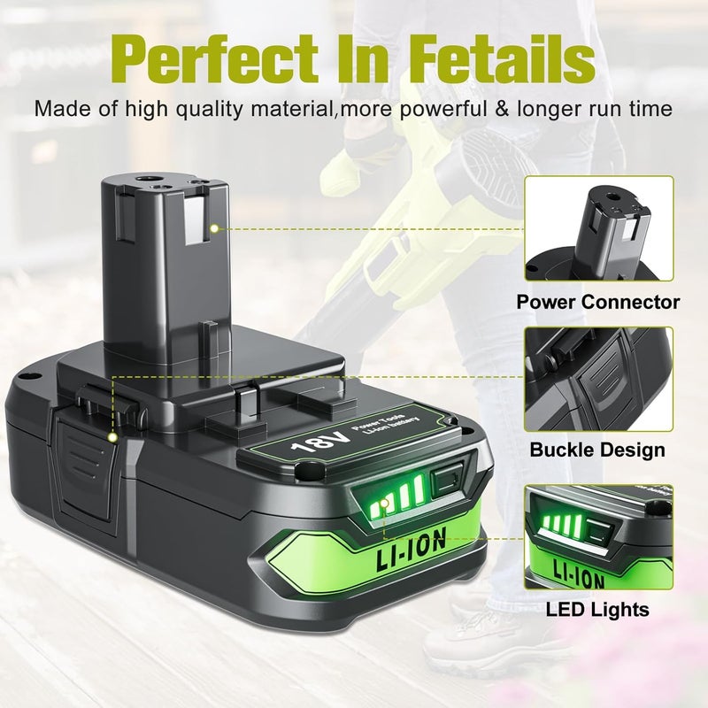 Powtree Upgraded 4000mAh 2Packs Replace for Ryobi 18V P107 Battery Compatible with Ryobi 18V Battery ONE+ P102 P103 P104 P105 P107 P108 P109 P189 PBP005 PBP006 PBP2005 P190 P197 Cordless Power Tools System - Image 5